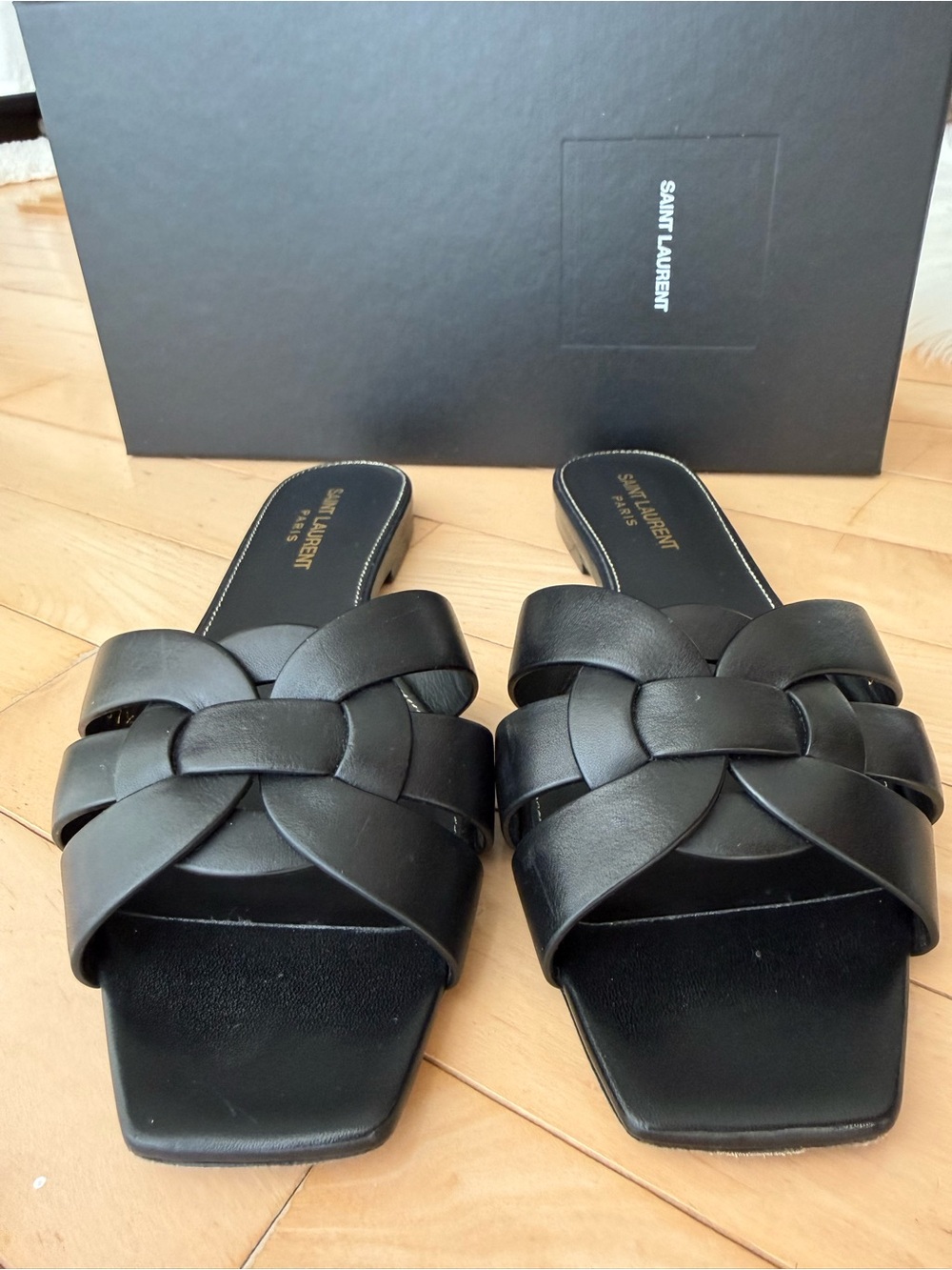 YSL TRIBUTE SANDALS IN SMOOTH LEATHER BLACK US SIZE 7.5 - Picture 5 of 14